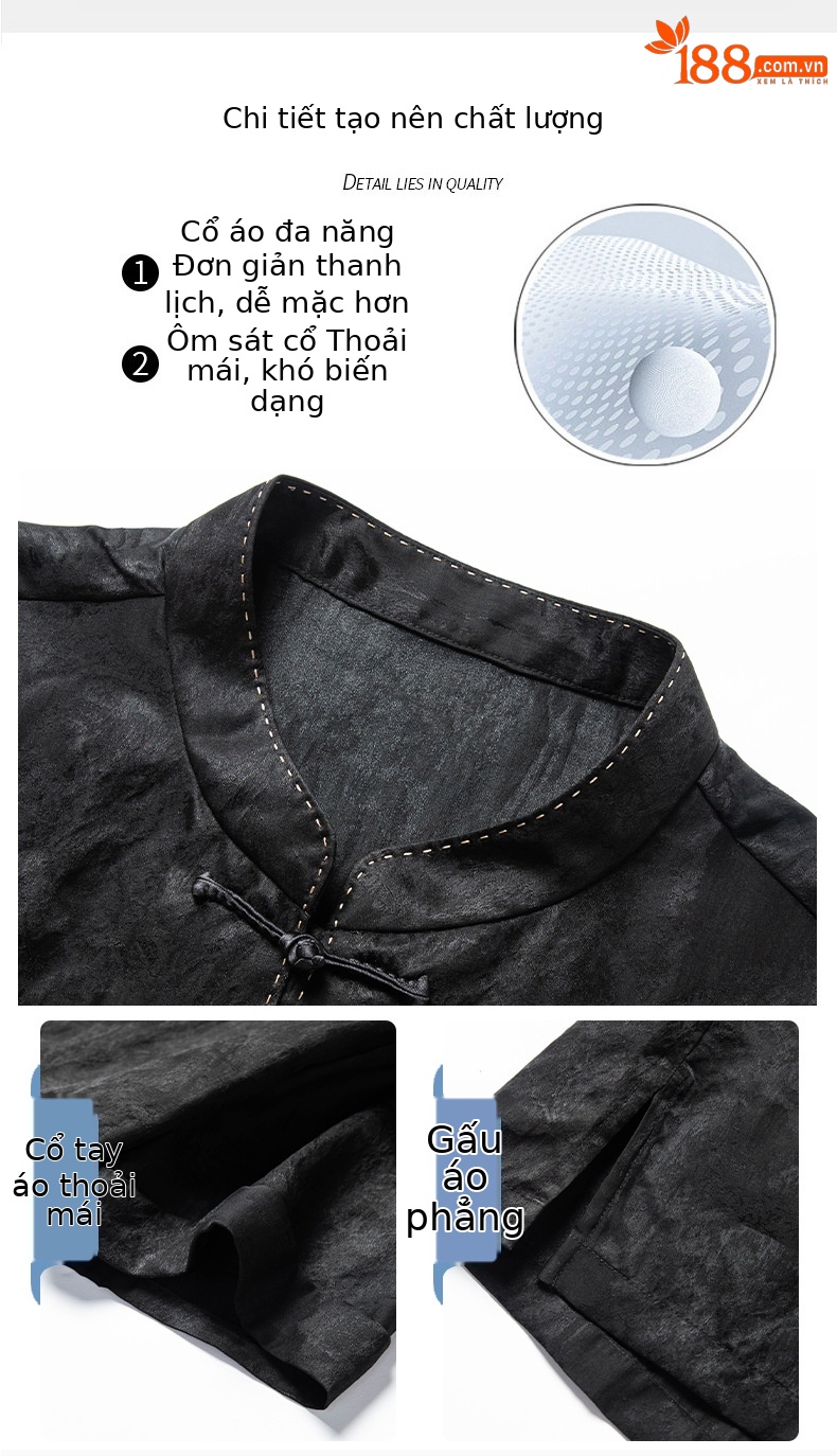 Áo sơ mi ngắn tay nam mulberry silk mỏng nhẹ mùa hè dáng rộng — Đen 26A230 chi tiết 5