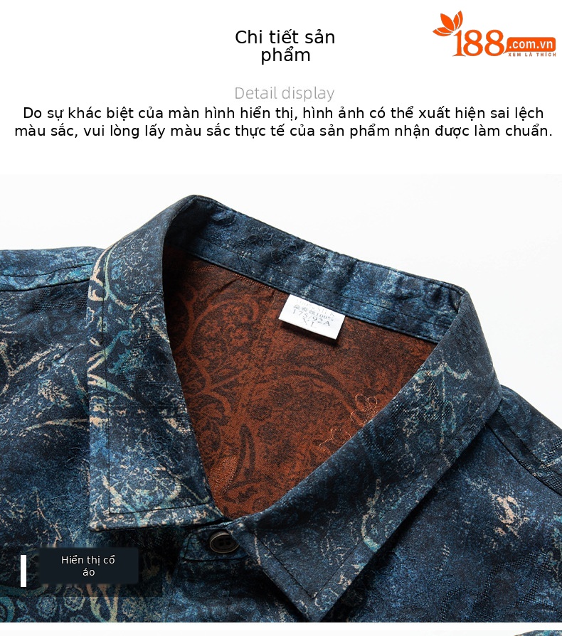 Áo sơ mi nam ngắn tay lụa Tang Silk phong cách Trung Hoa họa tiết vân sa — Xanh da trời26651 chi tiết 13