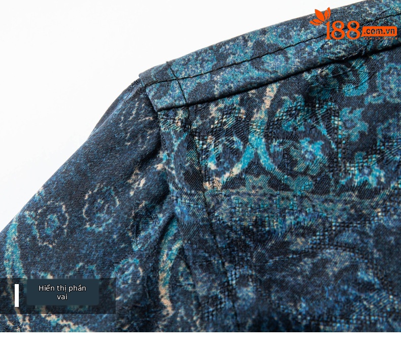 Áo sơ mi nam ngắn tay lụa Tang Silk phong cách Trung Hoa họa tiết vân sa — Xanh da trời26651 chi tiết 14