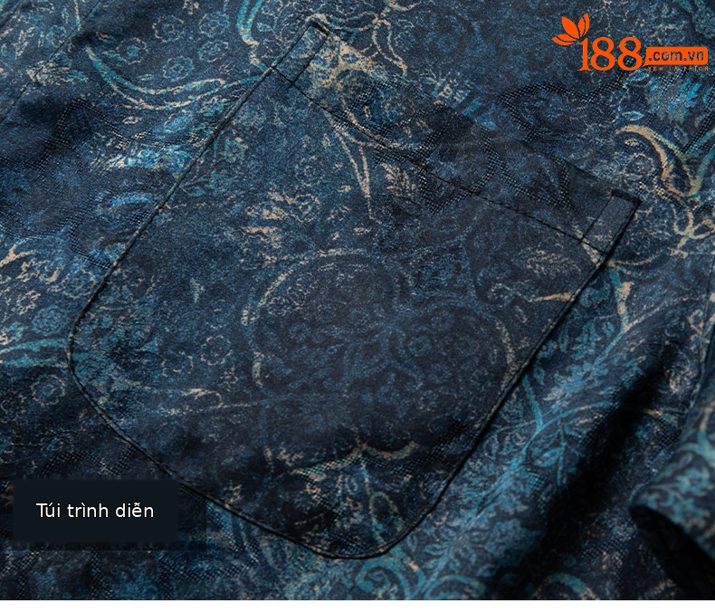 Áo sơ mi nam ngắn tay lụa Tang Silk phong cách Trung Hoa họa tiết vân sa — Xanh da trời26651 chi tiết 15