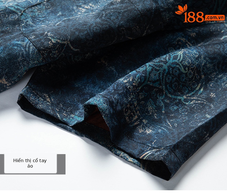 Áo sơ mi nam ngắn tay lụa Tang Silk phong cách Trung Hoa họa tiết vân sa — Xanh da trời26651 chi tiết 16