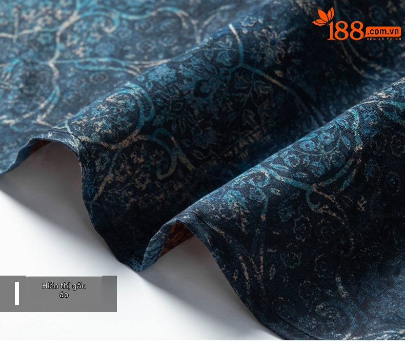 Áo sơ mi nam ngắn tay lụa Tang Silk phong cách Trung Hoa họa tiết vân sa — Xanh da trời26651 chi tiết 17