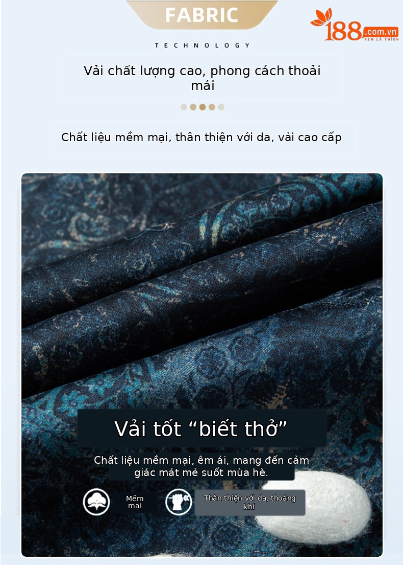 Áo sơ mi nam ngắn tay lụa Tang Silk phong cách Trung Hoa họa tiết vân sa — Xanh da trời26651 chi tiết 4