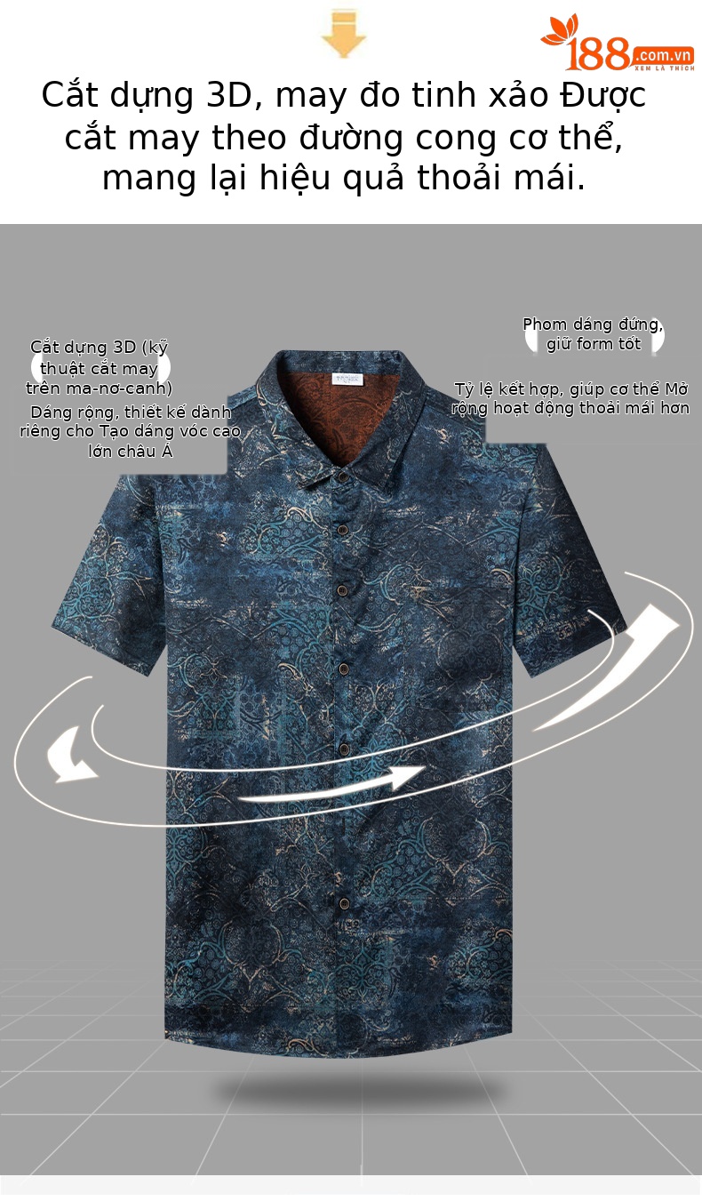 Áo sơ mi nam ngắn tay lụa Tang Silk phong cách Trung Hoa họa tiết vân sa — Xanh da trời26651 chi tiết 7