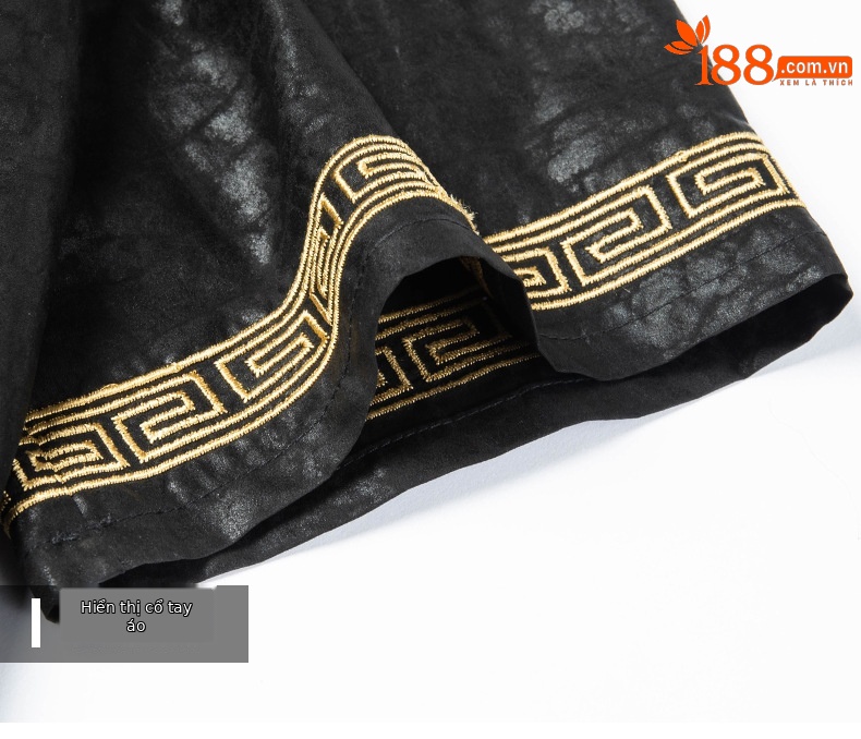Áo sơ mi nam ngắn tay cổ đứng chất lụa mulberry mềm mại, phong cách quốc gia — Đen 26A183 chi tiết 15