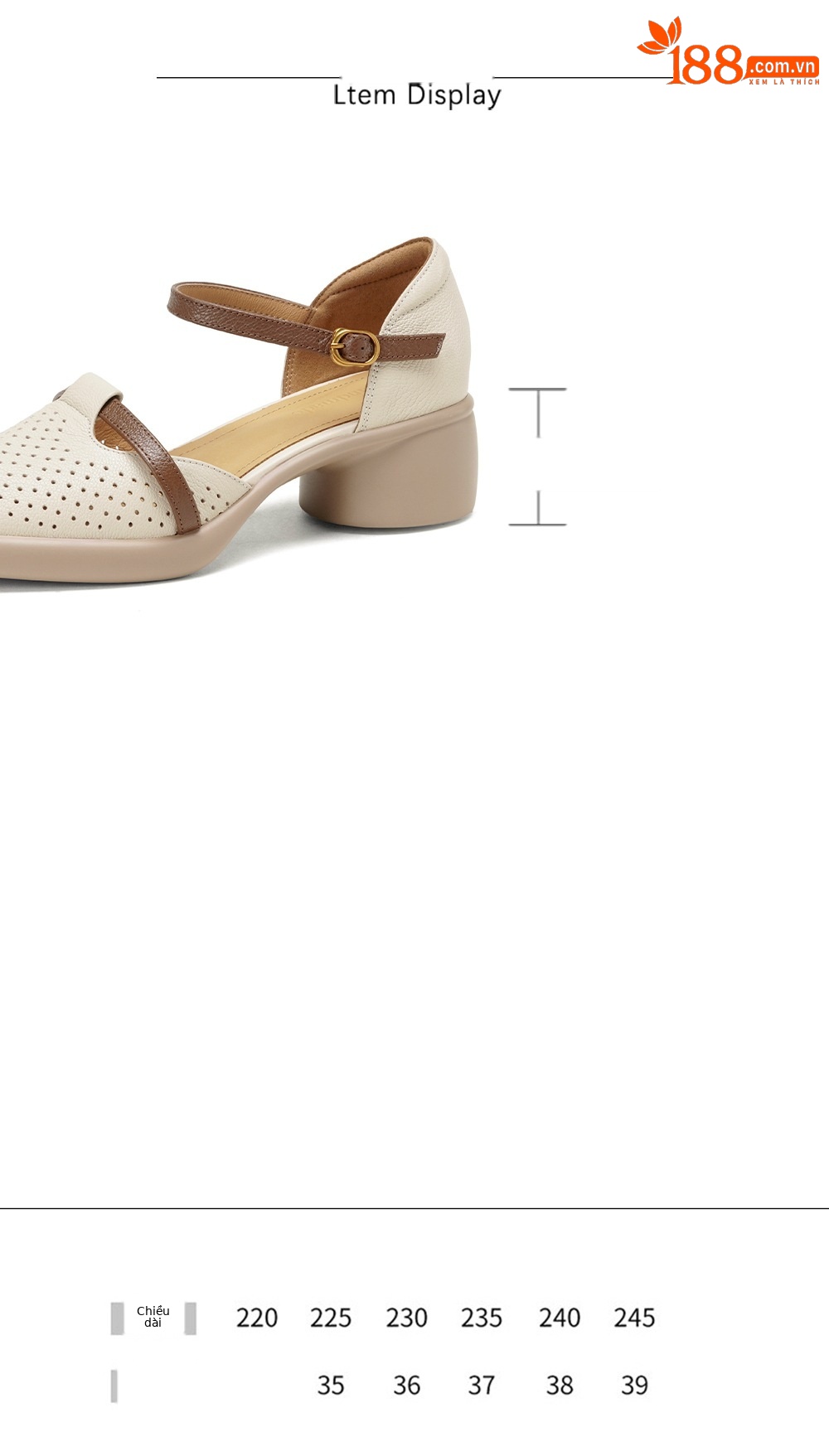 Sandal nữ quai ngang da dê mũi tròn gót vuông cao 9 cm — màu trắng ngà chi tiết 4