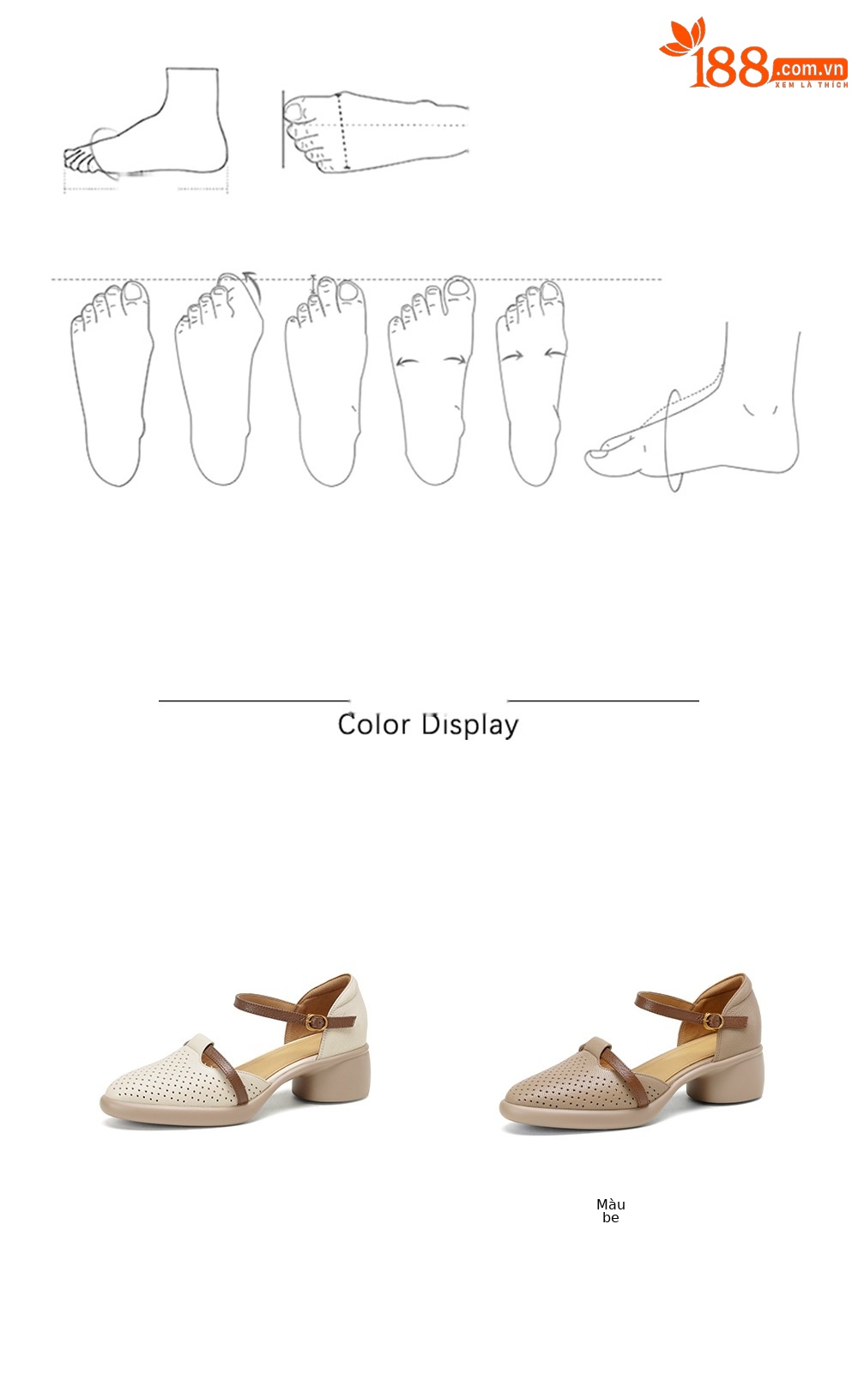 Sandal nữ quai ngang da dê mũi tròn gót vuông cao 9 cm — màu trắng ngà chi tiết 5