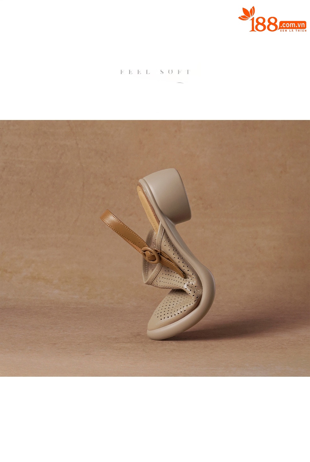 Sandal da dê nữ quai ngang mũi tròn gót vuông cao 7 cm — màu trắng ngà chi tiết 1