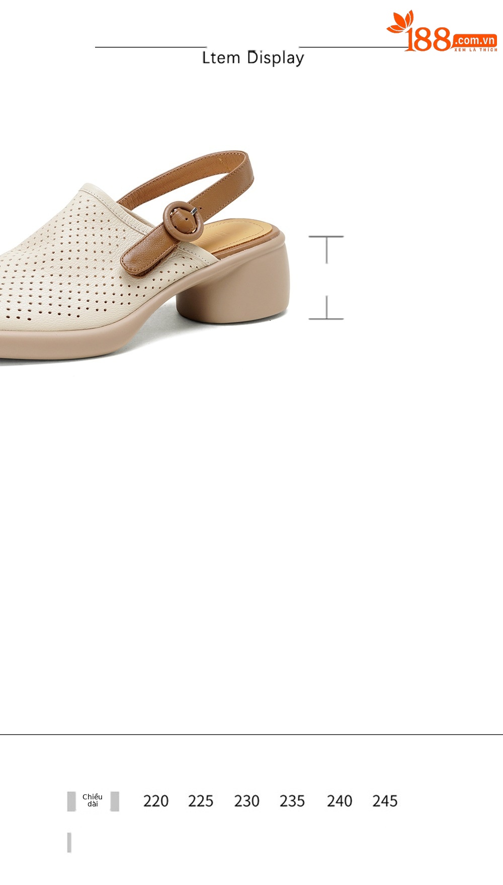 Sandal da dê nữ quai ngang mũi tròn gót vuông cao 7 cm — màu trắng ngà chi tiết 3
