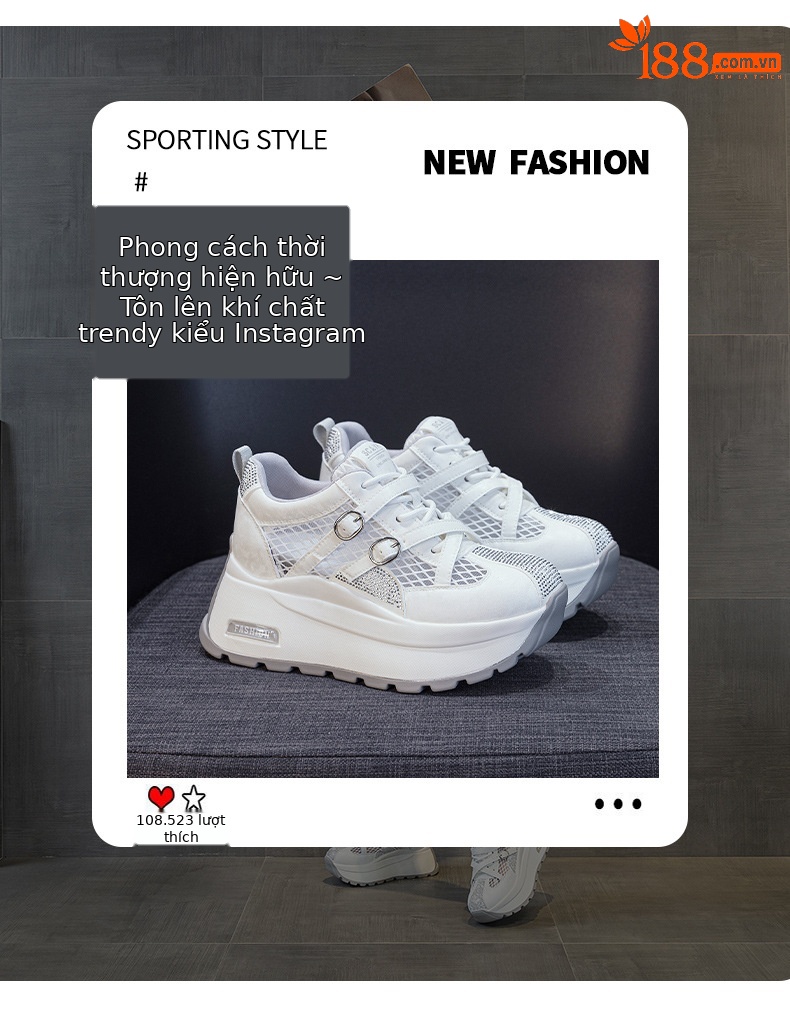 Giày sneaker nữ đế dày phong cách Hàn Quốc, gót 8 cm, form cổ điển — Vàng 5072, Be 5072 chi tiết 3