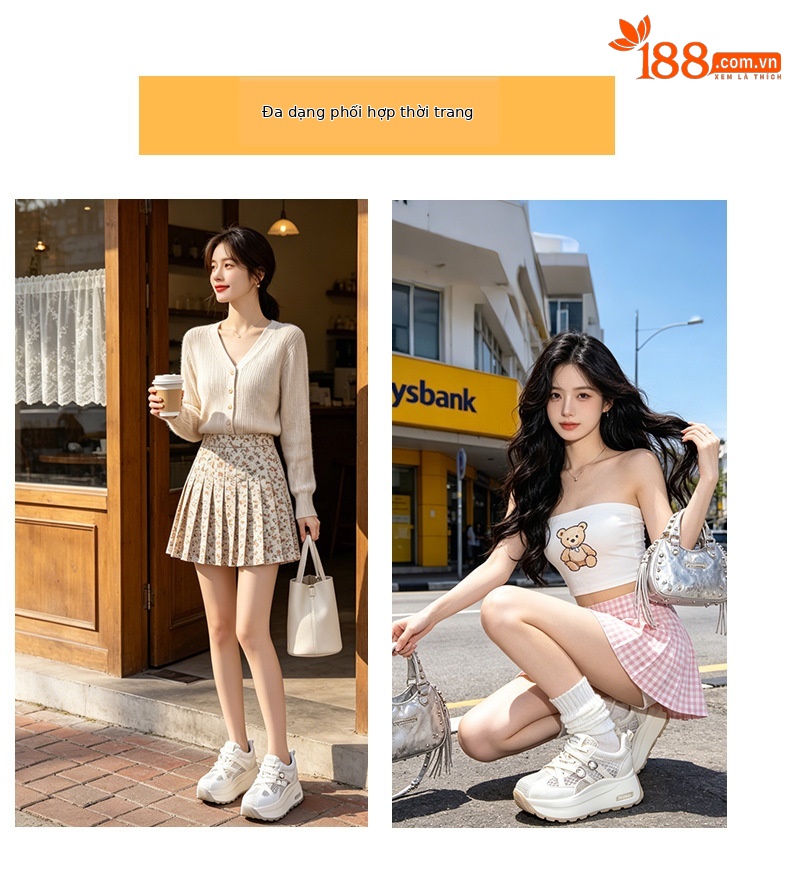 Giày sneaker nữ đế dày phong cách Hàn Quốc, gót 8 cm, form cổ điển — Vàng 5072, Be 5072 chi tiết 6