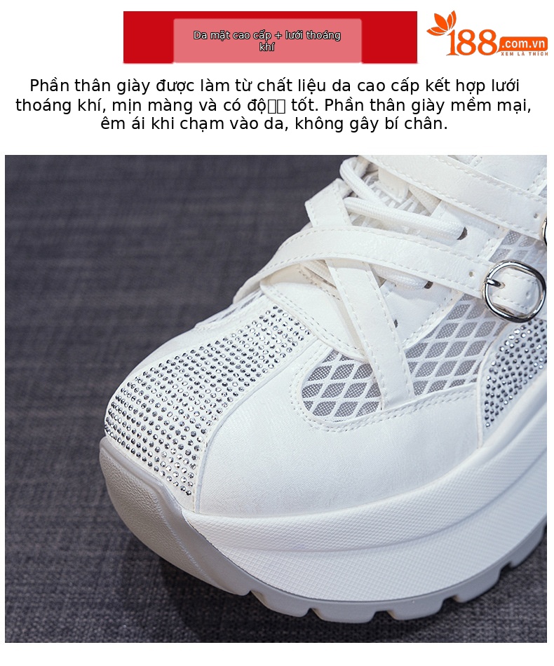 Giày sneaker nữ đế dày phong cách Hàn Quốc, gót 8 cm, form cổ điển — Vàng 5072, Be 5072 chi tiết 7