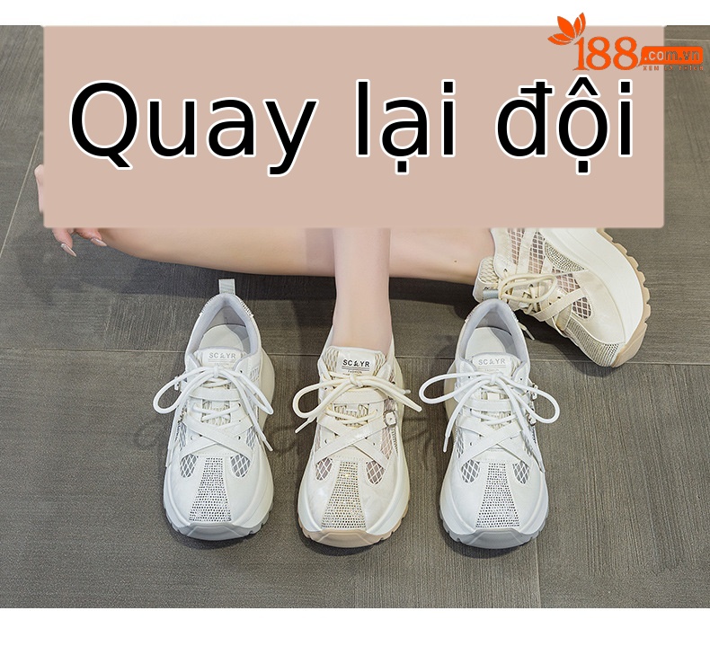 Giày sneaker nữ đế dày phong cách Hàn Quốc, gót 8 cm, form cổ điển — Vàng 5072, Be 5072 chi tiết 11