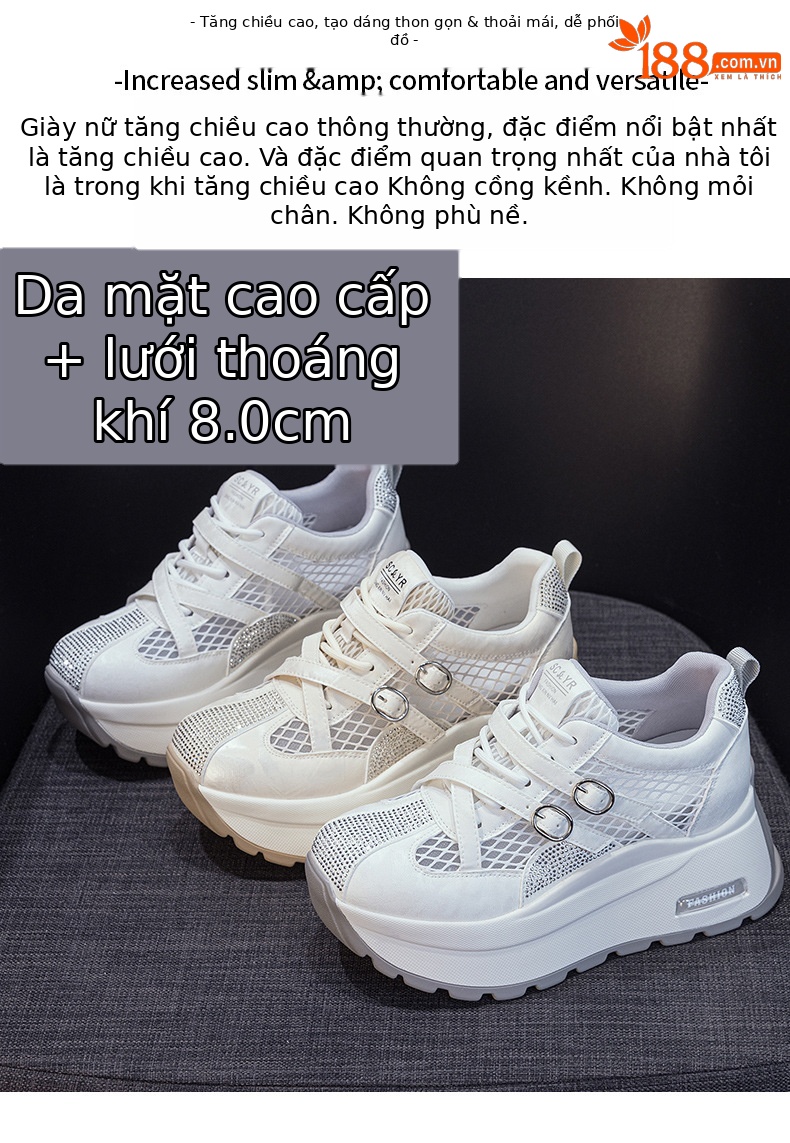 Giày sneaker nữ đế dày phong cách Hàn Quốc, gót 8 cm, form cổ điển — Vàng 5072, Be 5072 chi tiết 2