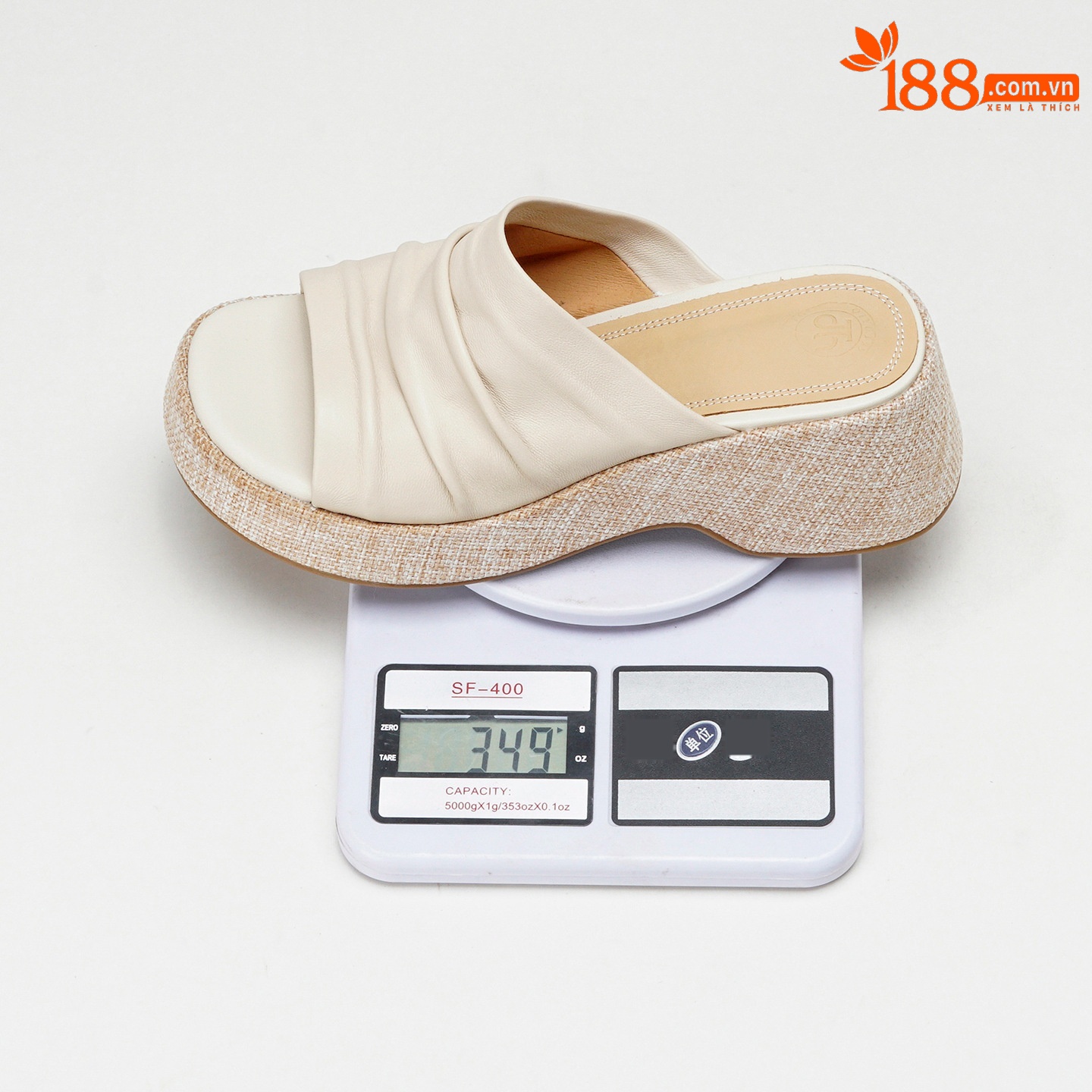 Sandal nữ da cừu gót xuồng đế dày hở mũi quai ngang — màu trắng ngà chi tiết 1