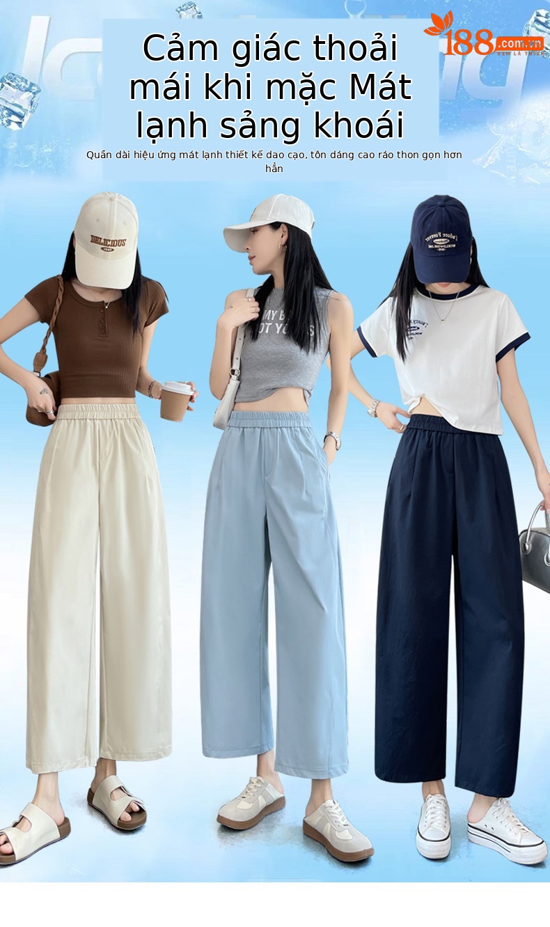 Quần culottes nữ ống rộng dáng suông chất liệu mềm mại mùa hè — Gạo hạnh màu chi tiết 1