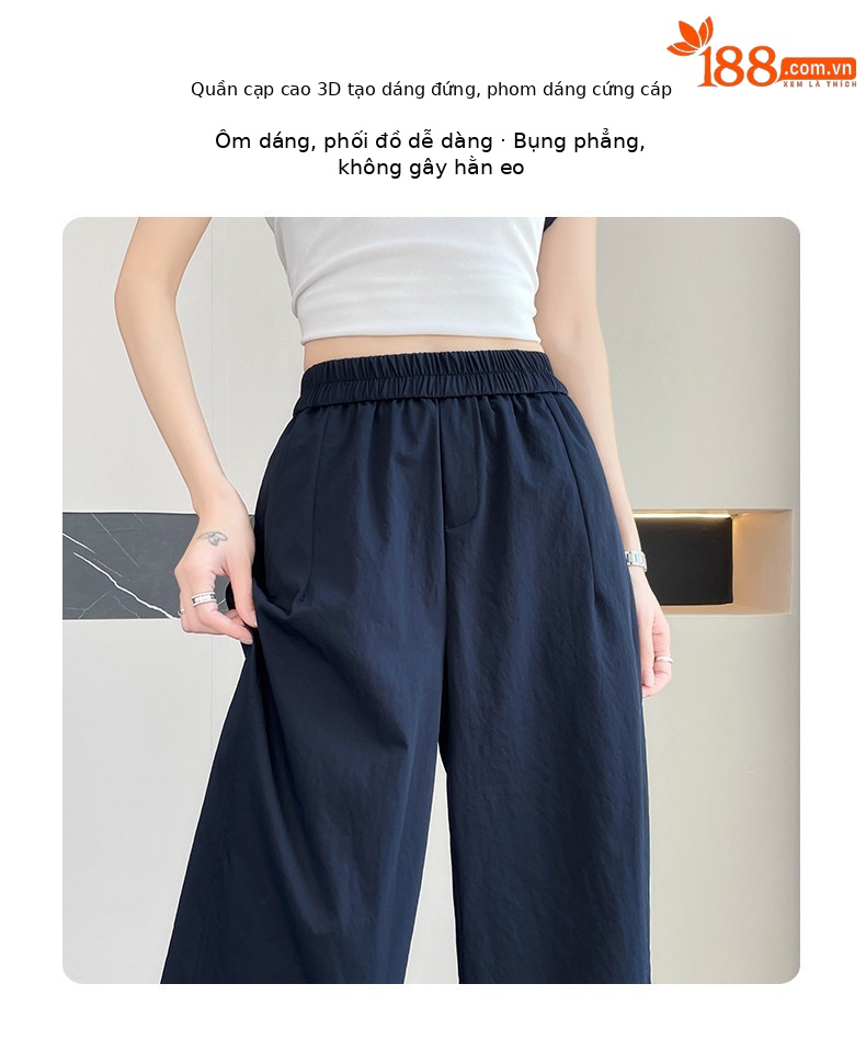 Quần culottes nữ ống rộng dáng suông chất liệu mềm mại mùa hè — Gạo hạnh màu chi tiết 9