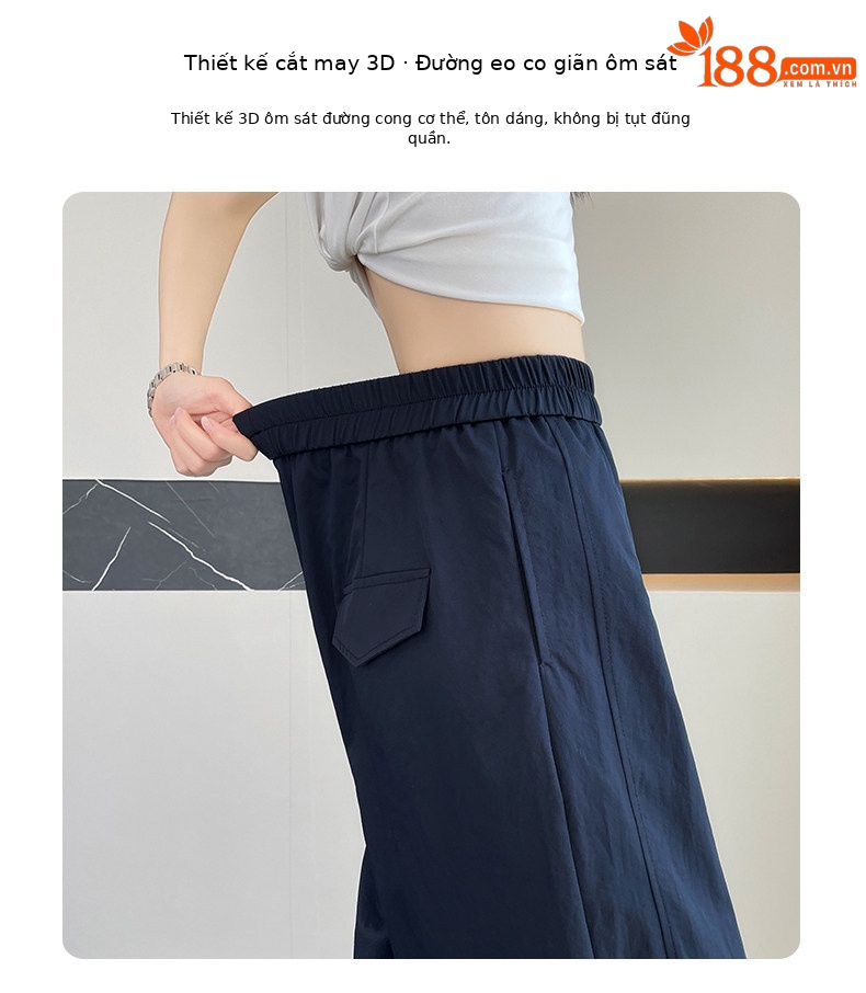 Quần culottes nữ ống rộng dáng suông chất liệu mềm mại mùa hè — Gạo hạnh màu chi tiết 10