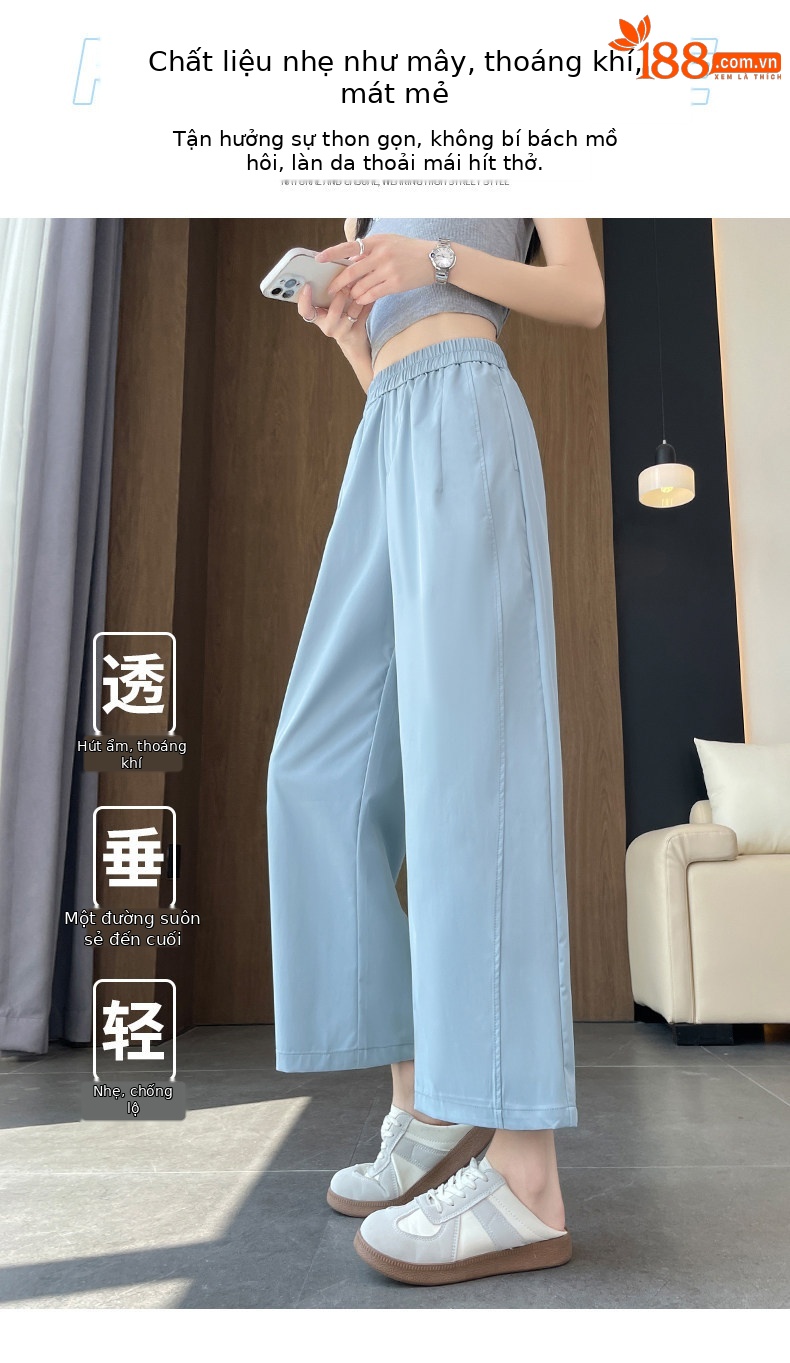 Quần culottes nữ ống rộng dáng suông chất liệu mềm mại mùa hè — Gạo hạnh màu chi tiết 3