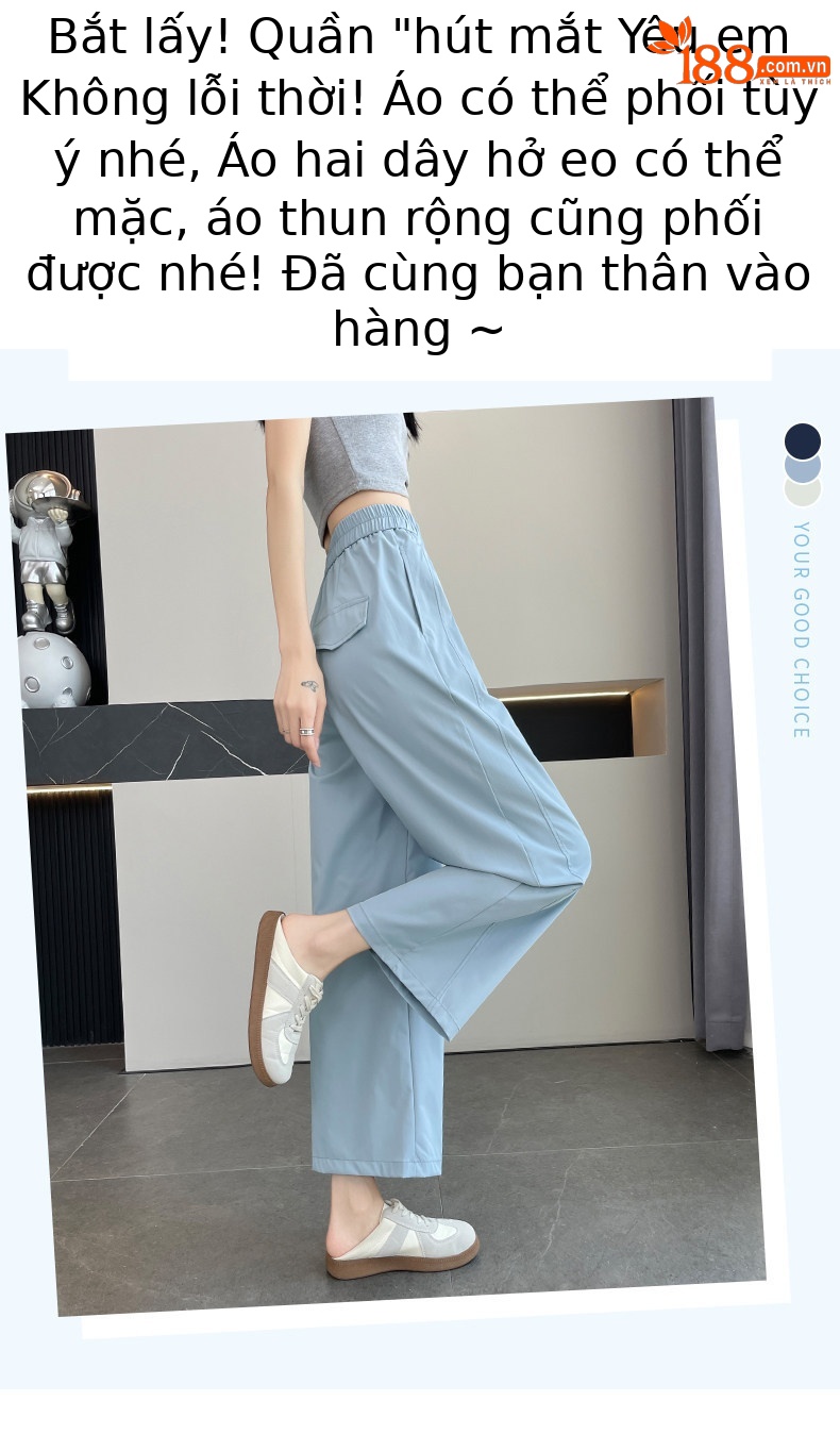 Quần culottes nữ ống rộng dáng suông chất liệu mềm mại mùa hè — Gạo hạnh màu chi tiết 4