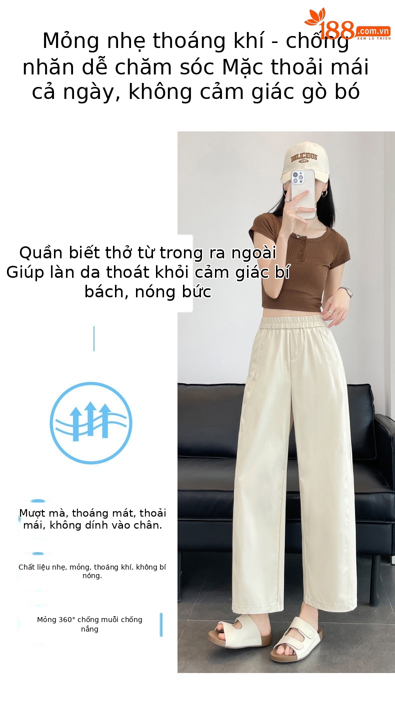 Quần culottes nữ ống rộng dáng suông chất liệu mềm mại mùa hè — Gạo hạnh màu chi tiết 6