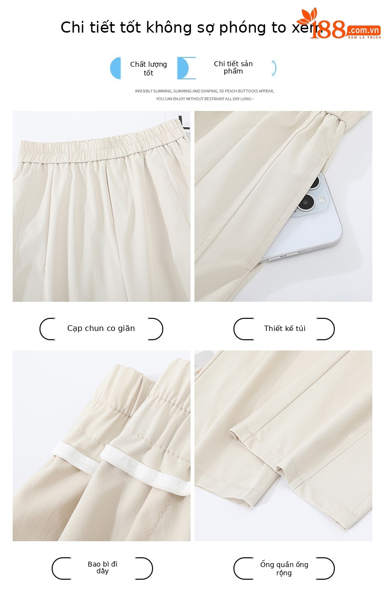 Quần culottes nữ ống rộng dáng suông chất liệu mềm mại mùa hè — Gạo hạnh màu chi tiết 13