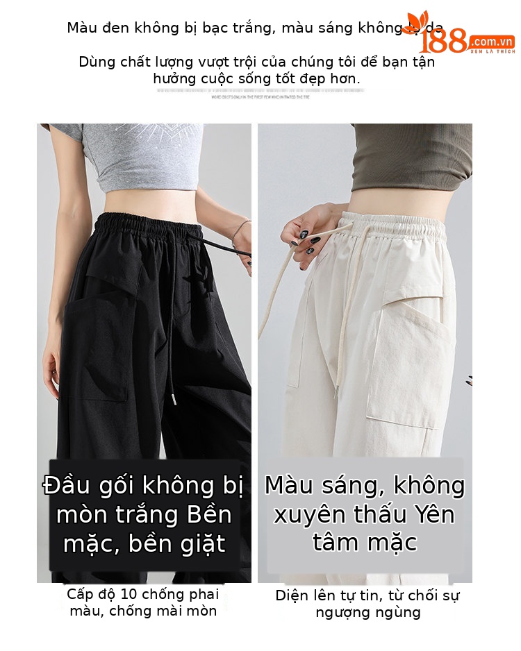 Quần yếm nữ kiểu Mỹ ống rộng cạp cao chất liệu băng lụa mát lạnh — Màu đen thông thường chi tiết 6