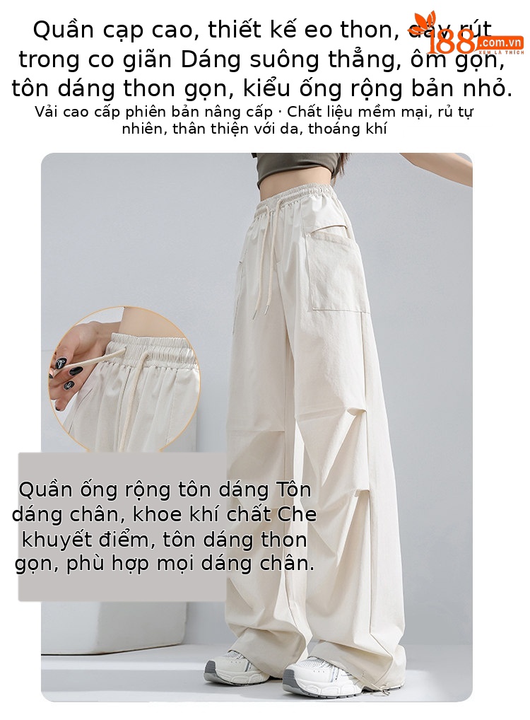 Quần yếm nữ kiểu Mỹ ống rộng cạp cao chất liệu băng lụa mát lạnh — Màu đen thông thường chi tiết 8