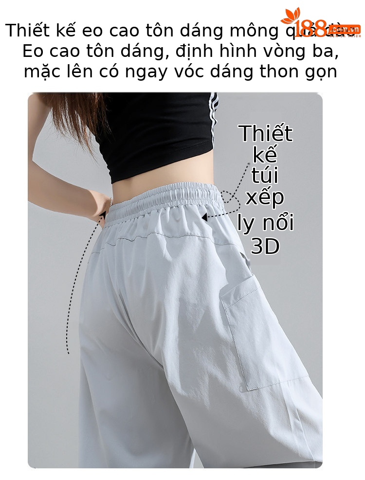 Quần yếm nữ kiểu Mỹ ống rộng cạp cao chất liệu băng lụa mát lạnh — Màu đen thông thường chi tiết 9