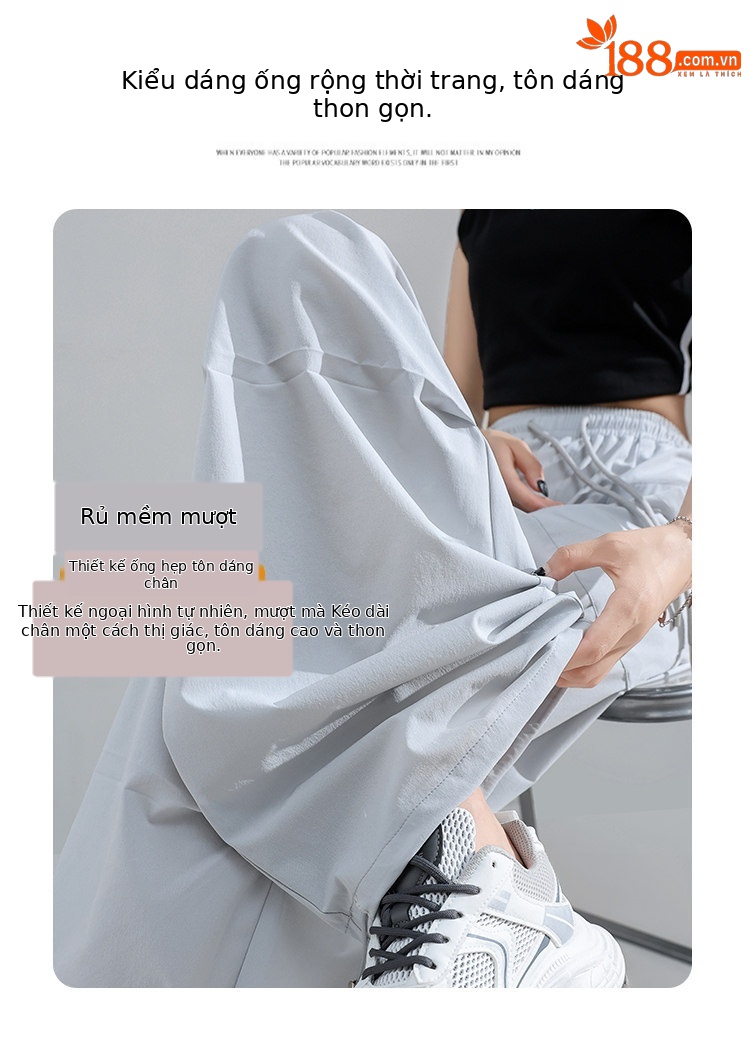 Quần yếm nữ kiểu Mỹ ống rộng cạp cao chất liệu băng lụa mát lạnh — Màu đen thông thường chi tiết 10