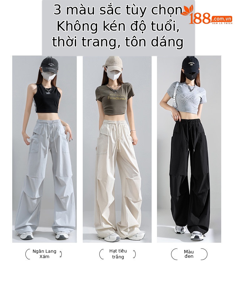 Quần yếm nữ kiểu Mỹ ống rộng cạp cao chất liệu băng lụa mát lạnh — Màu đen thông thường chi tiết 14