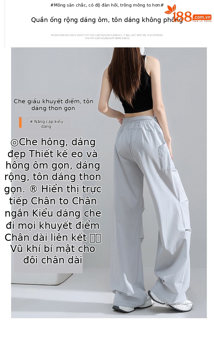 Quần yếm nữ kiểu Mỹ ống rộng cạp cao chất liệu băng lụa mát lạnh — Màu đen thông thường chi tiết 5