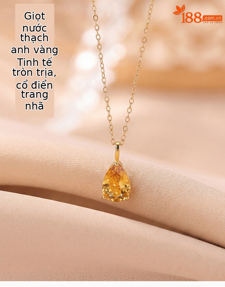 Mặt dây chuyền bạc S925 mạ vàng đính đá hoàng thủy tinh hình giọt nước — Mặt dây chuyền đơn (không kèm dây) chi tiết 1