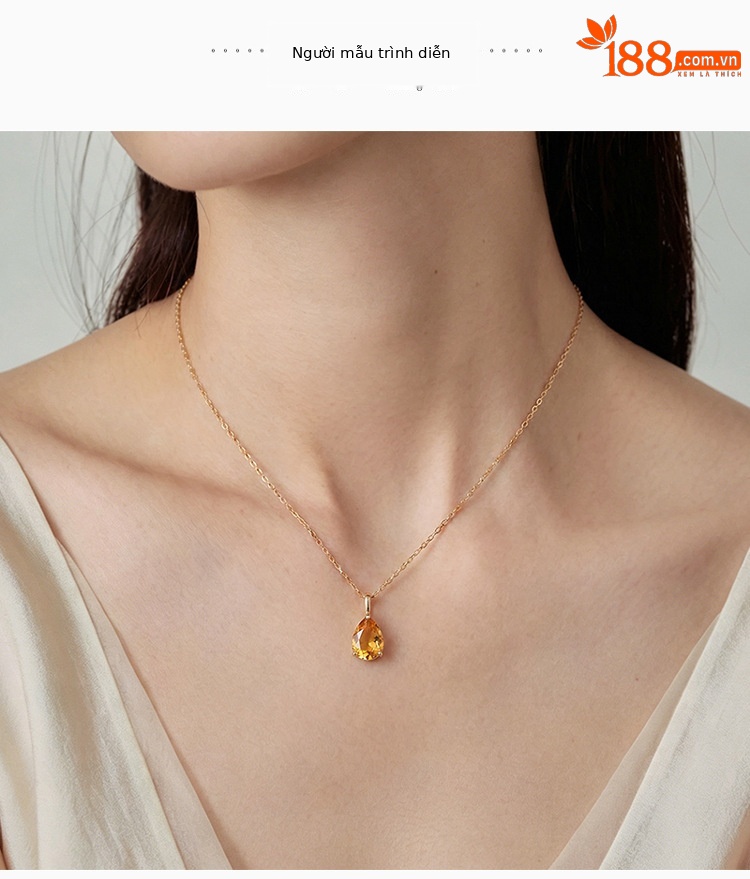 Mặt dây chuyền bạc S925 mạ vàng đính đá hoàng thủy tinh hình giọt nước — Mặt dây chuyền đơn (không kèm dây) chi tiết 3
