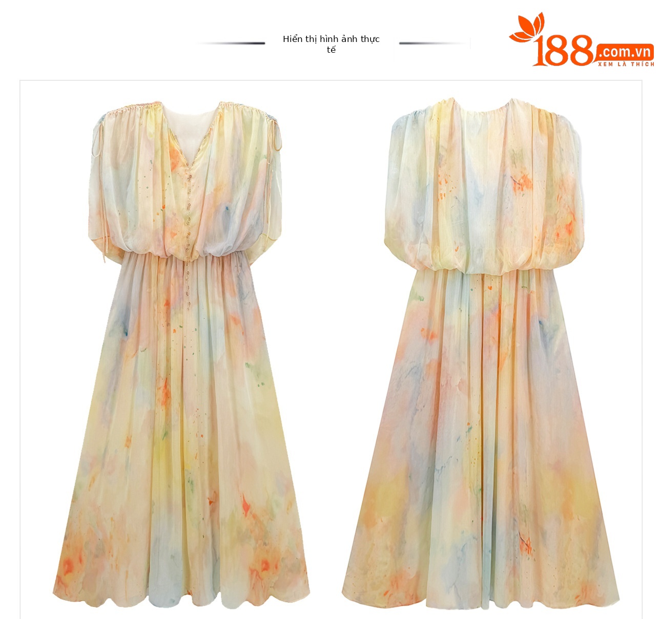 Đầm maxi nữ thắt eo họa tiết chìm gradient cao cấp — Gạo màu chi tiết 9