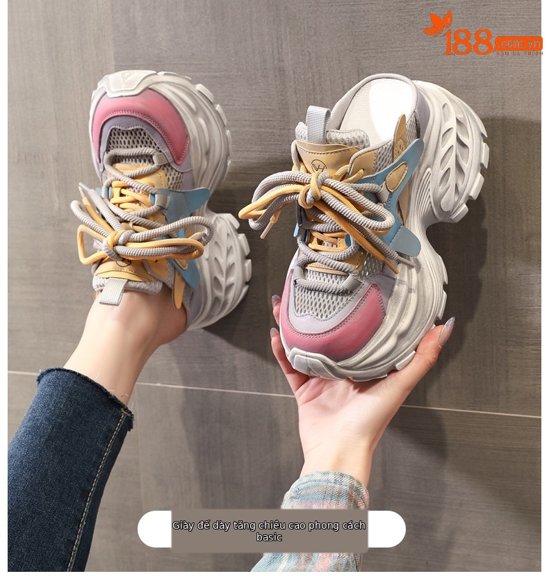Giày sneaker nữ đế dày tăng chiều cao phong cách Hàn Quốc mùa hè 2026 — màu sắc, màu trắng chi tiết 1