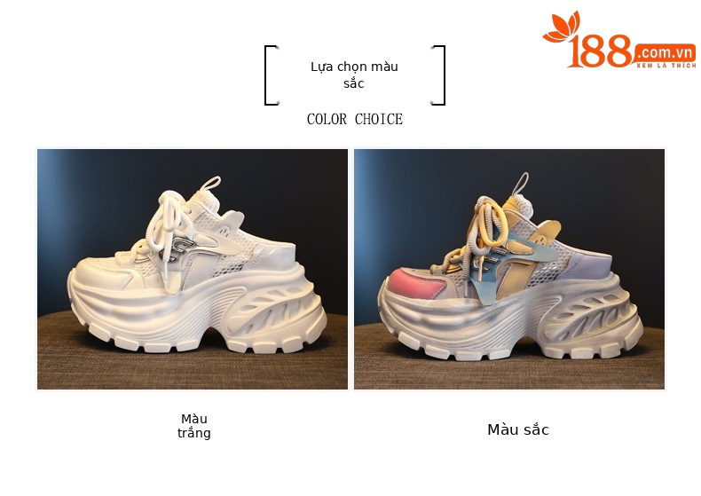Giày sneaker nữ đế dày tăng chiều cao phong cách Hàn Quốc mùa hè 2026 — màu sắc, màu trắng chi tiết 2