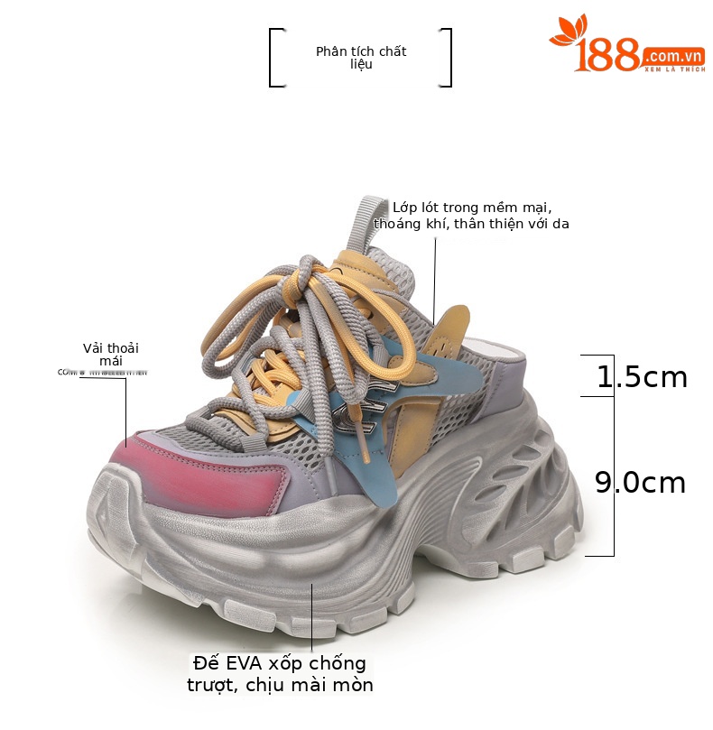 Giày sneaker nữ đế dày tăng chiều cao phong cách Hàn Quốc mùa hè 2026 — màu sắc, màu trắng chi tiết 3