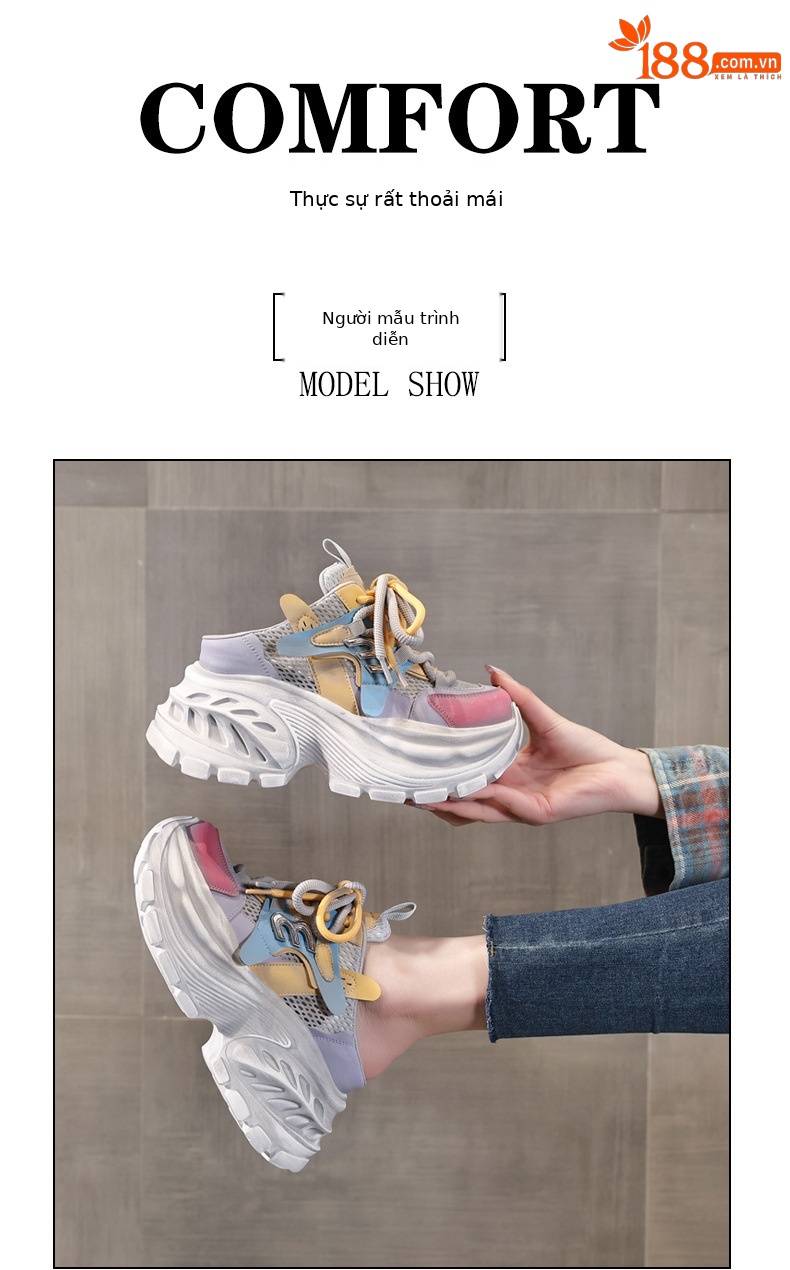 Giày sneaker nữ đế dày tăng chiều cao phong cách Hàn Quốc mùa hè 2026 — màu sắc, màu trắng chi tiết 11