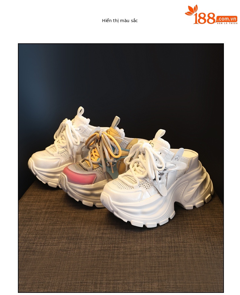 Giày sneaker nữ đế dày tăng chiều cao phong cách Hàn Quốc mùa hè 2026 — màu sắc, màu trắng chi tiết 18