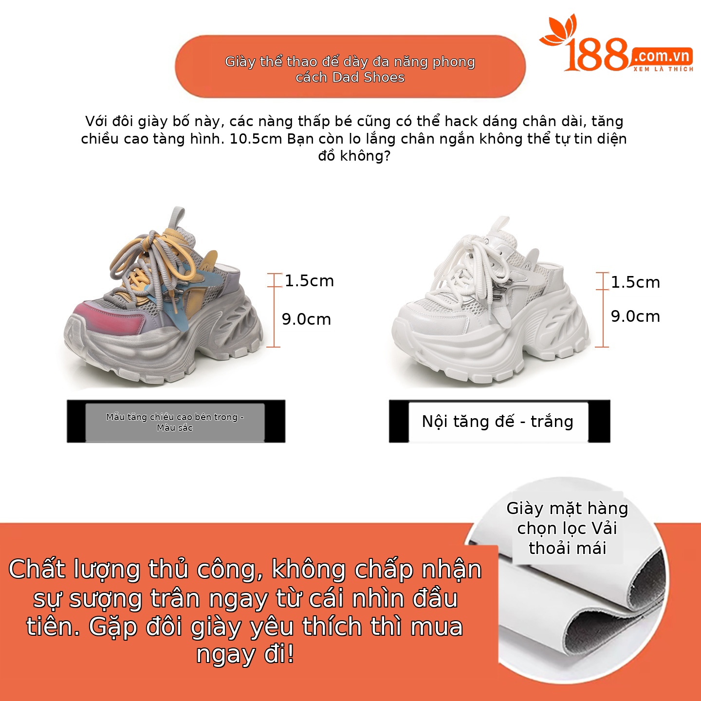 Giày sneaker nữ đế dày tăng chiều cao phong cách Hàn Quốc mùa hè 2026 — màu sắc, màu trắng