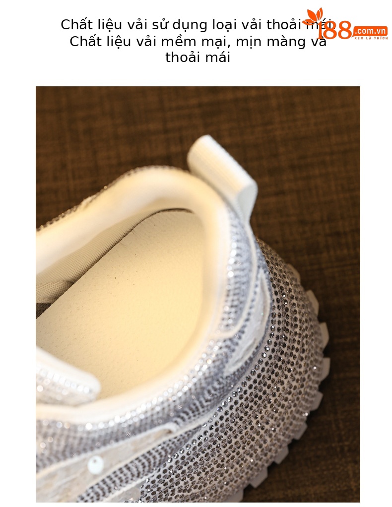Giày sneaker nữ chunky đế dày lưới phối đá rhinestone — màu trắng chi tiết 8