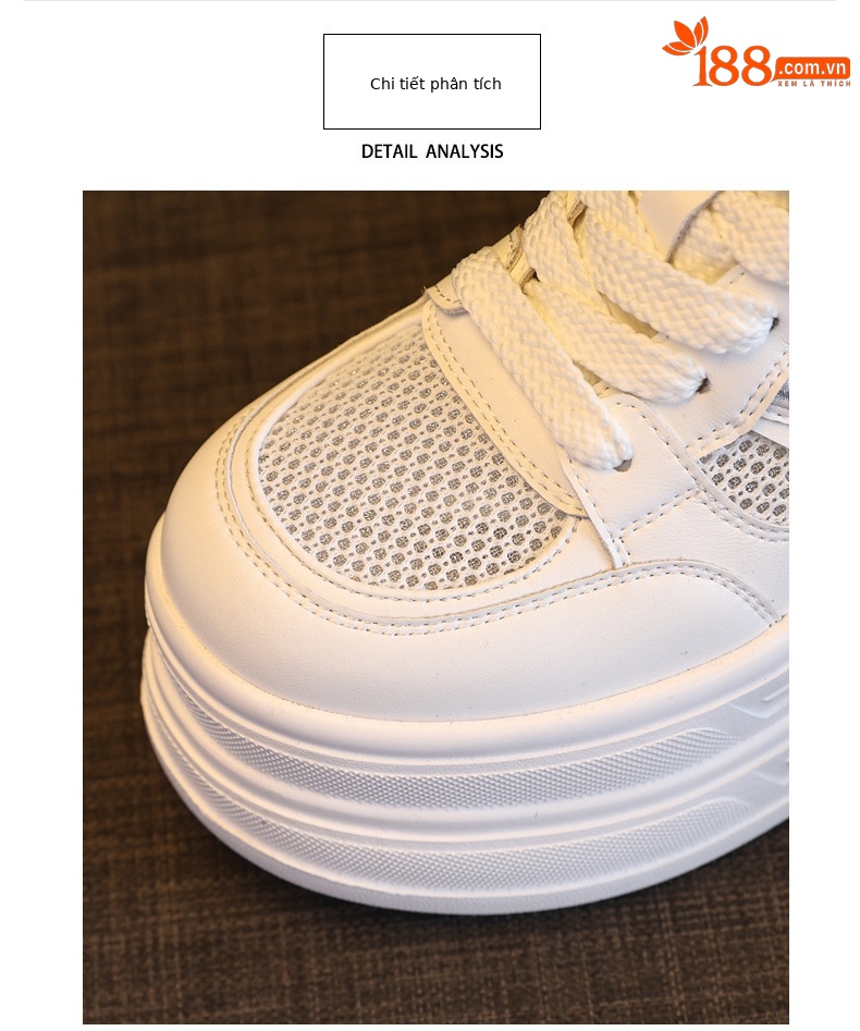 Giày sneaker nữ đế dày tăng chiều cao mặt lưới phong cách thể thao — màu trắng chi tiết 5