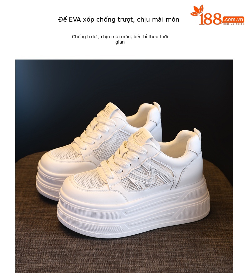 Giày sneaker nữ đế dày tăng chiều cao mặt lưới phong cách thể thao — màu trắng chi tiết 8