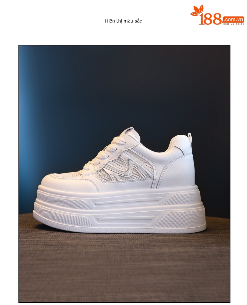 Giày sneaker nữ đế dày tăng chiều cao mặt lưới phong cách thể thao — màu trắng chi tiết 12