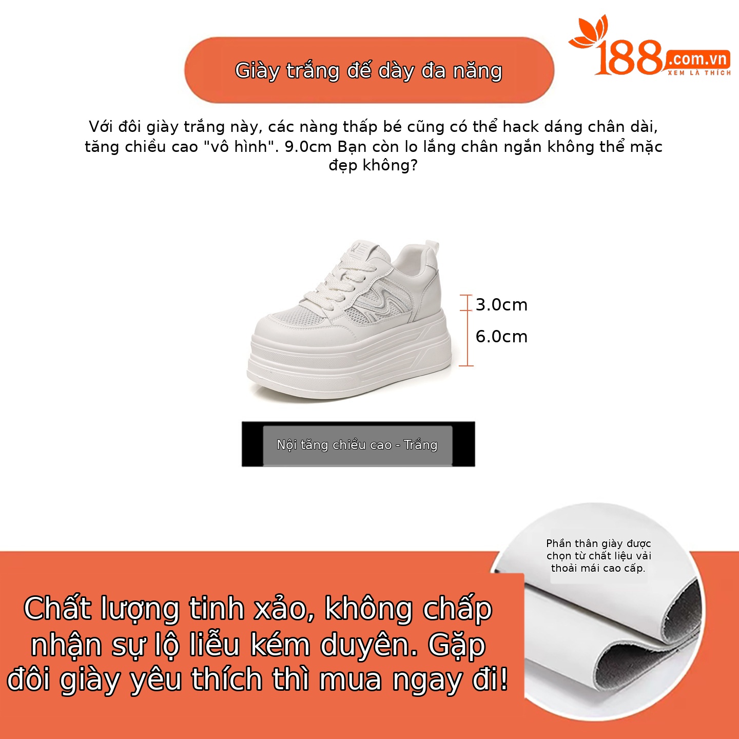 Giày sneaker nữ đế dày tăng chiều cao mặt lưới phong cách thể thao — màu trắng
