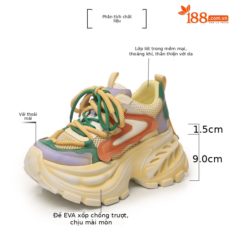 Giày sneaker nữ đế dày lưới thoáng khí phong cách daddy giày tăng chiều cao — màu hồng chi tiết 2