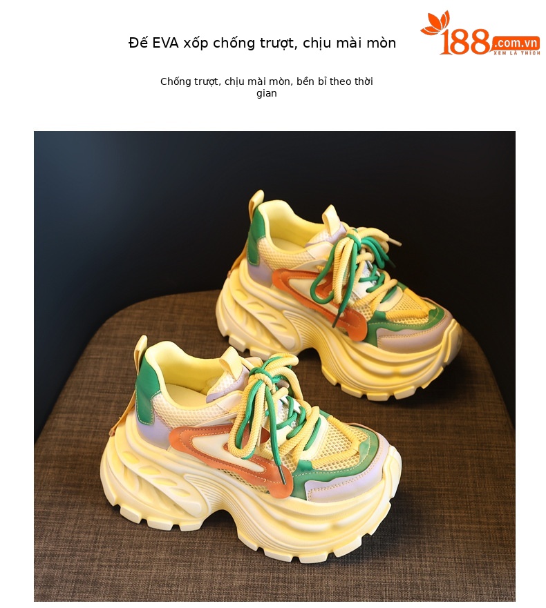 Giày sneaker nữ đế dày lưới thoáng khí phong cách daddy giày tăng chiều cao — màu hồng chi tiết 9