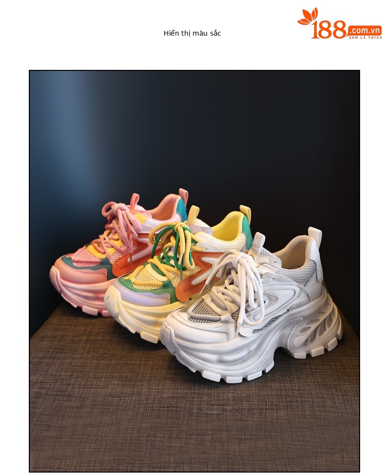 Giày sneaker nữ đế dày lưới thoáng khí phong cách daddy giày tăng chiều cao — màu hồng chi tiết 17