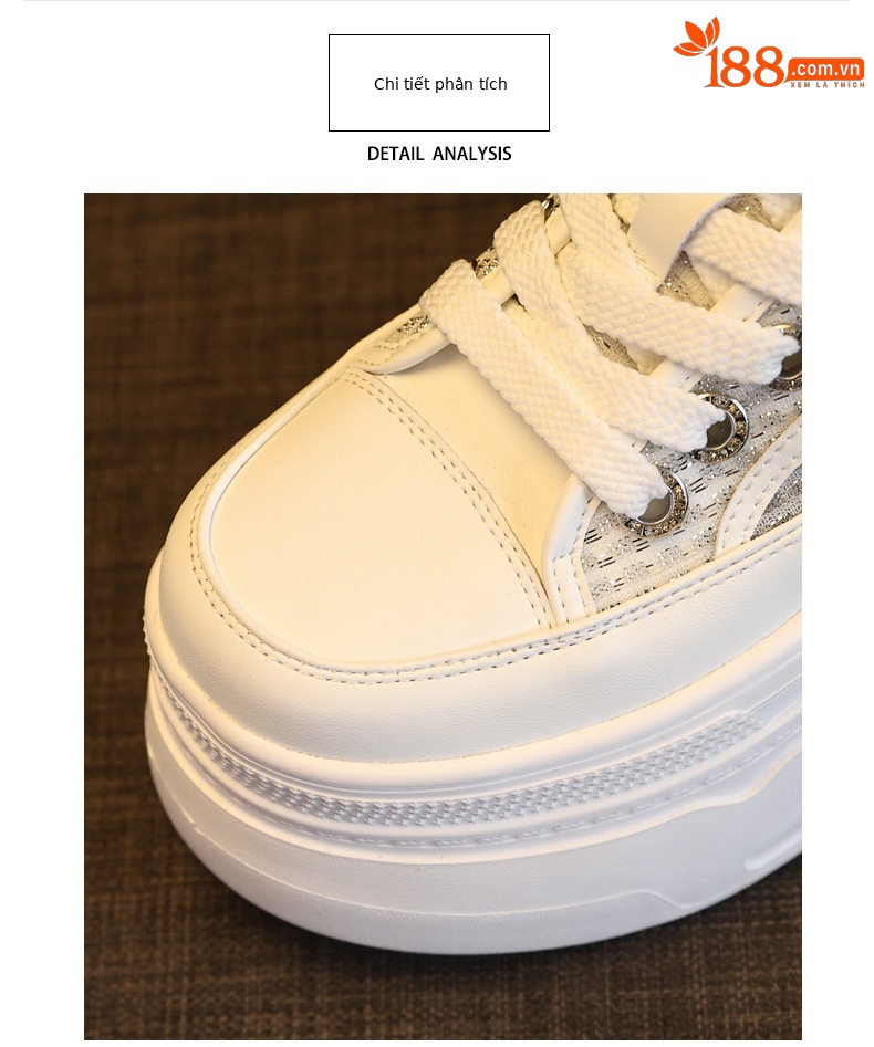 Giày sneaker nữ đế dày tăng chiều cao mùa hè thoáng khí kiểu bánh mì — màu trắng chi tiết 7